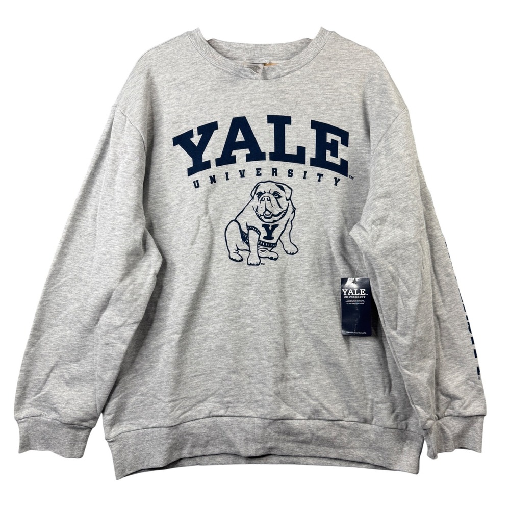 Yale University Mens Gray Crewneck Sweatshirt Bulldog Graphic Large NWT 8781